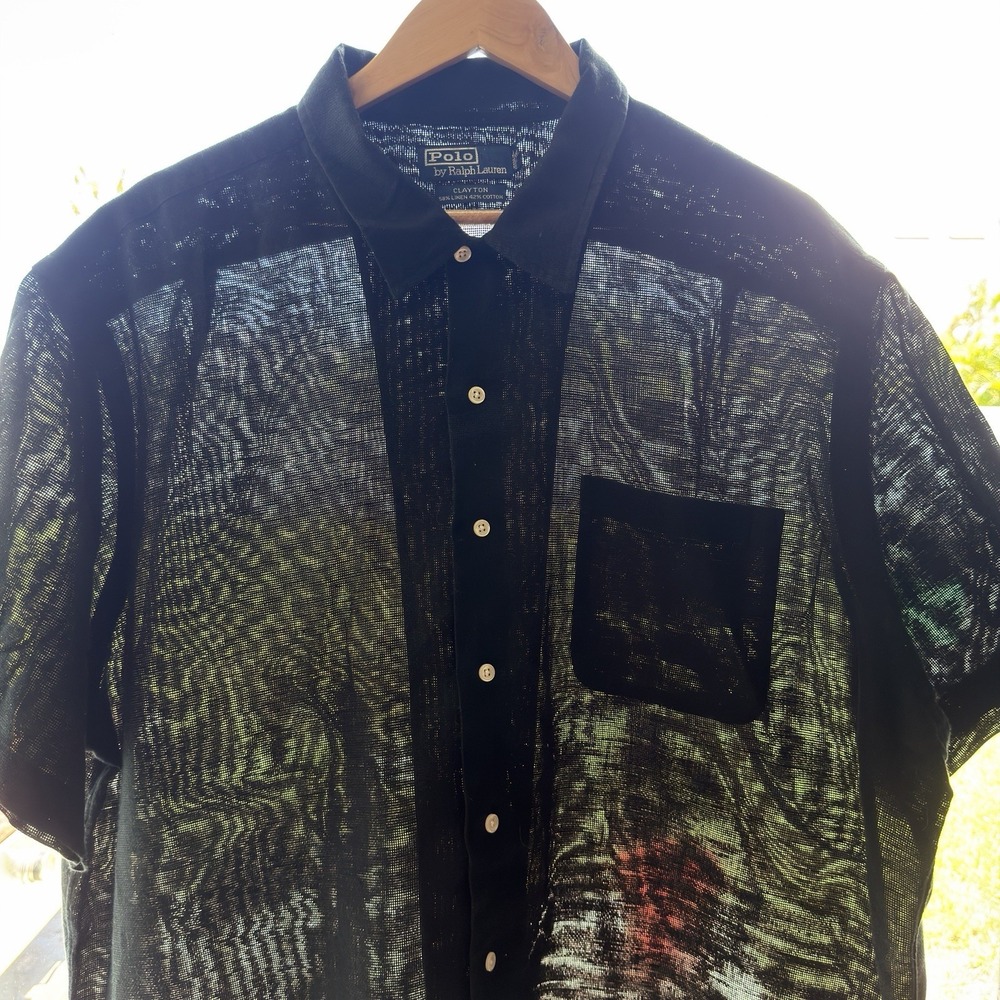 Vintage Polo Ralph Lauren Clayton Mens 2XL Black Linen & Cotton Button Down